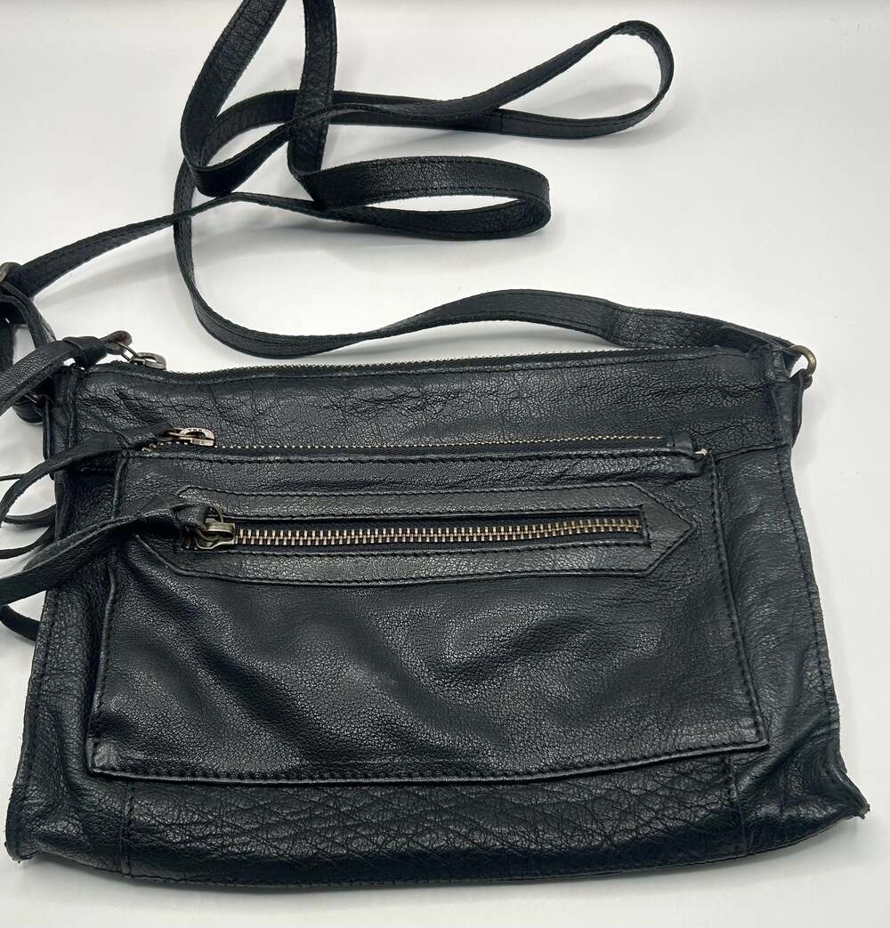 Day & Mood Black Leather Multi-Zip Crossbody Bag